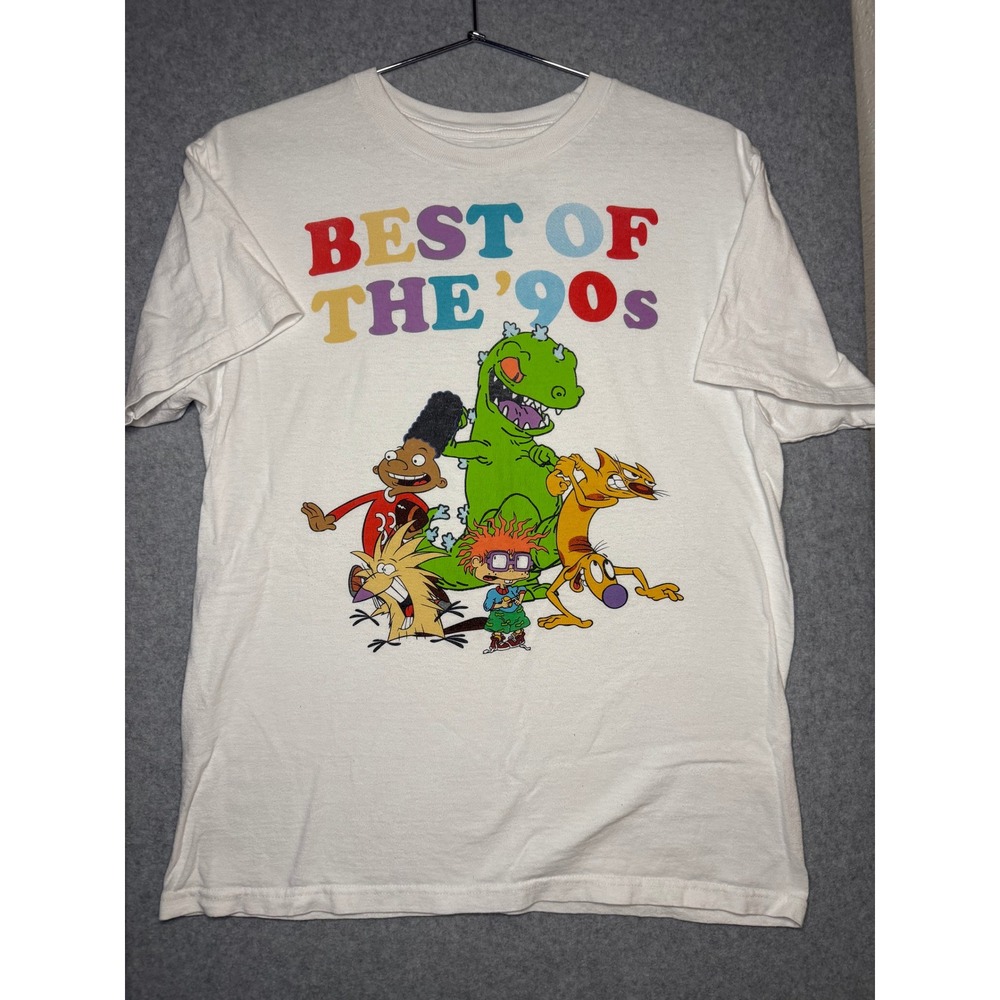 Nickelodeon Best of the 90s Graphic T-Shirt White Rugrats Hey Arnold CatDog M